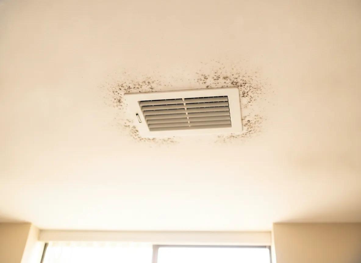 Dark mold spots around a ceiling air supply vent